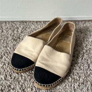 Tory Burch 10 Cap Toe Cream Espadrille Loafer Slip Ons